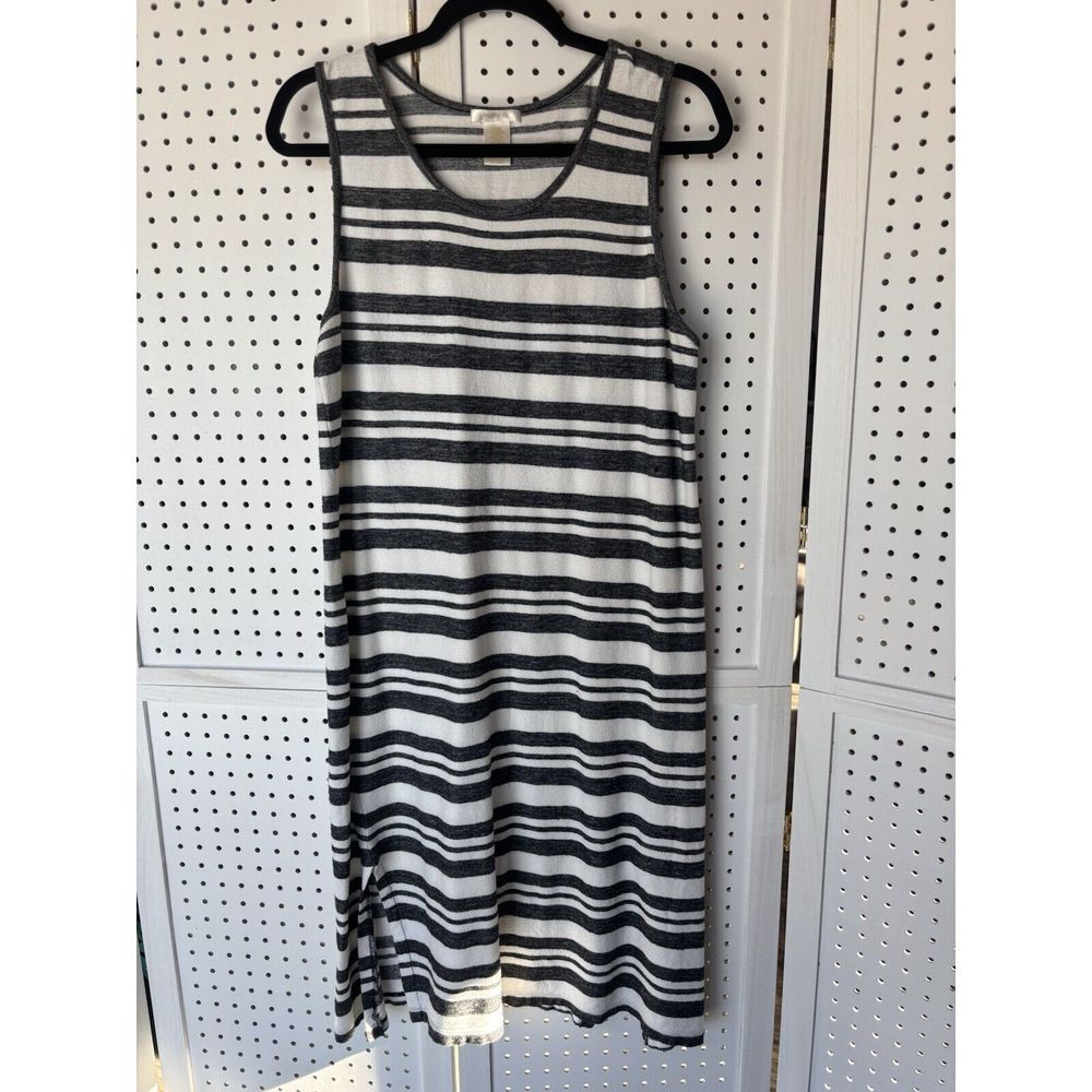 Matty M Dress Loungewear Cover Up Women's L Gray White Stripe Terry Fabric
